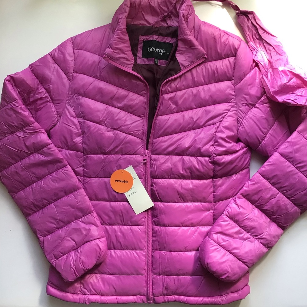Pink Puffer Jacket, Packable Size XS